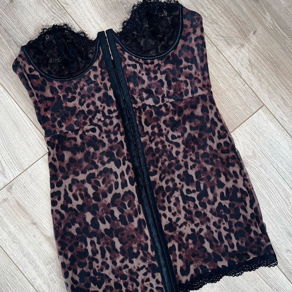 Current Mood Black Lace Leopard Bustier